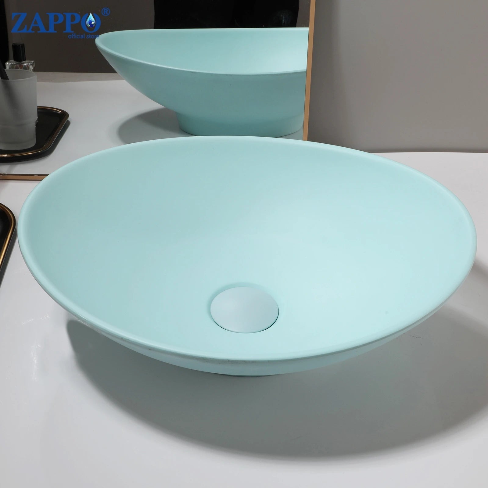 ZAPPO Bathroom Vessel Sink With Drain Bathroom Stone Resin Washbasin Round Above Counter Bowl Sinks for Bar Hotel (No Faucet)