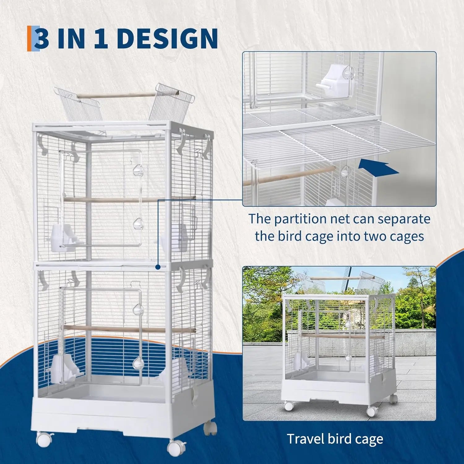 Bird Cage With Rolling Stand for Parrots and Finches