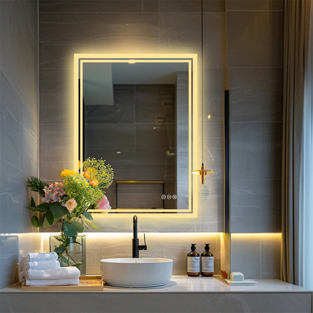 LUVODICRI LED Backlit Frameless Bathroom Mirror Defogger