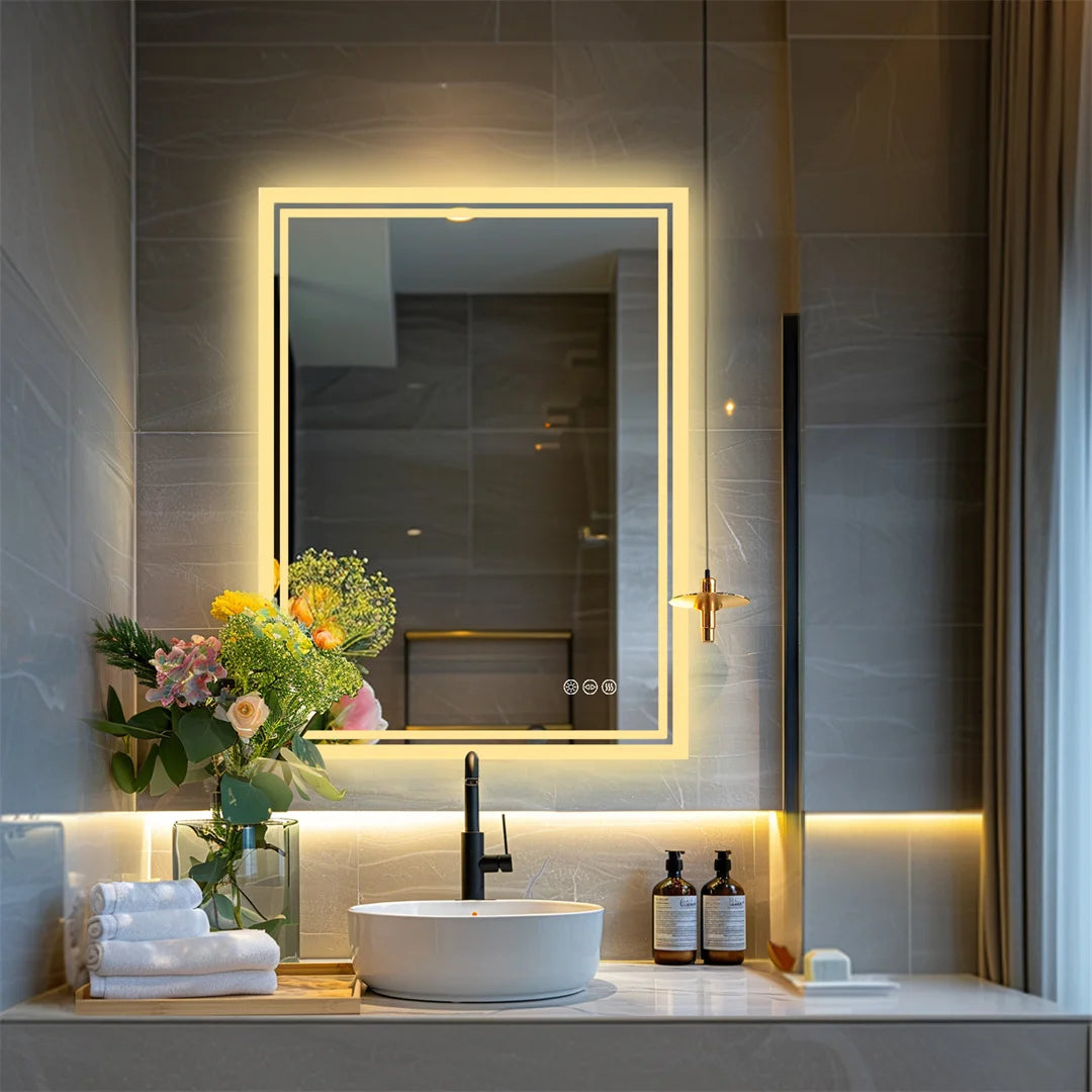 LUVODICRI LED Backlit Frameless Bathroom Mirror Defogger