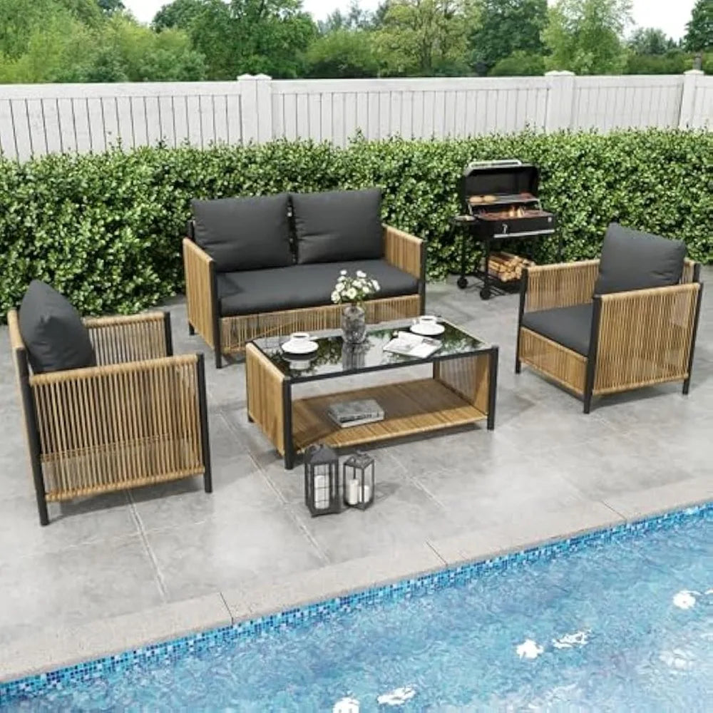 DAFIFY Outdoor Patio Furniture Set Four Pieces Cushions