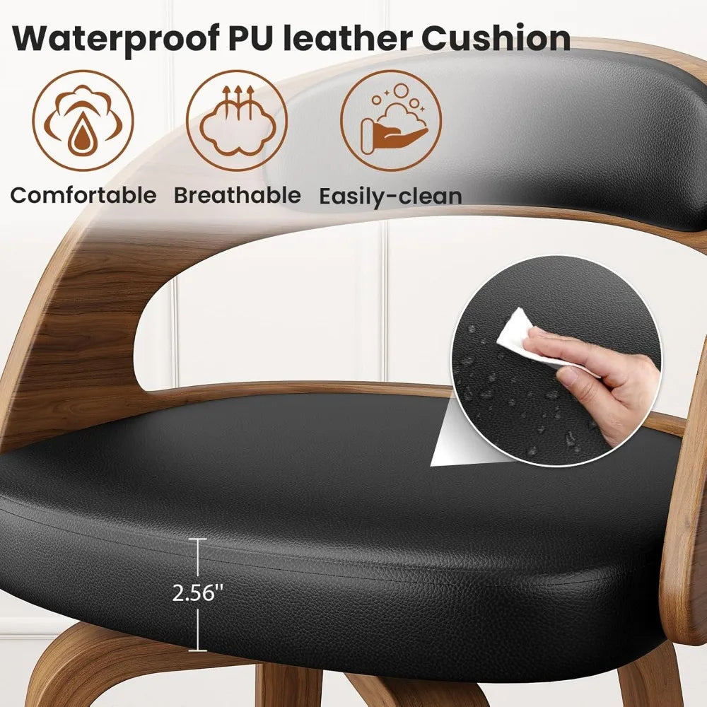 Swivel Bar Stools Set Bentwood PU Leather Mid Century Modern