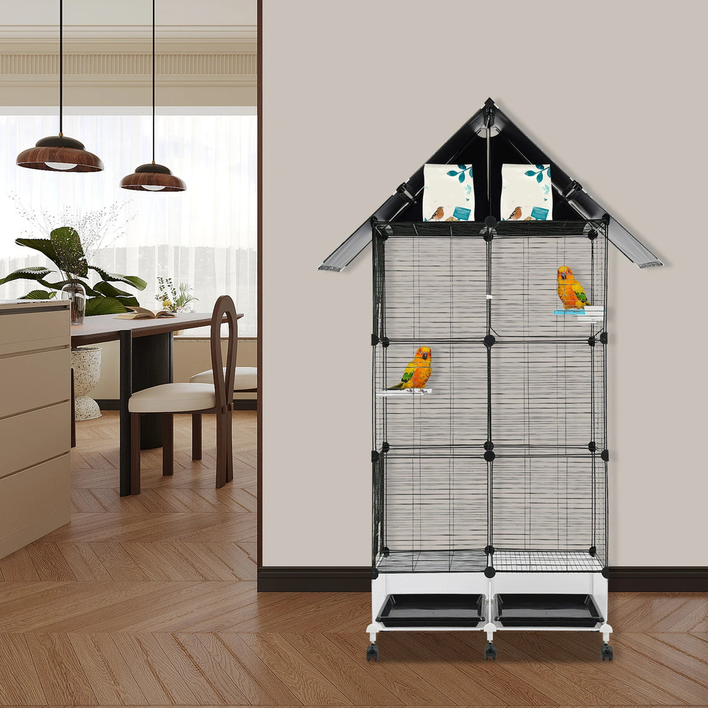 Large Bird Cage With Wheels Perches And Feeding Doors