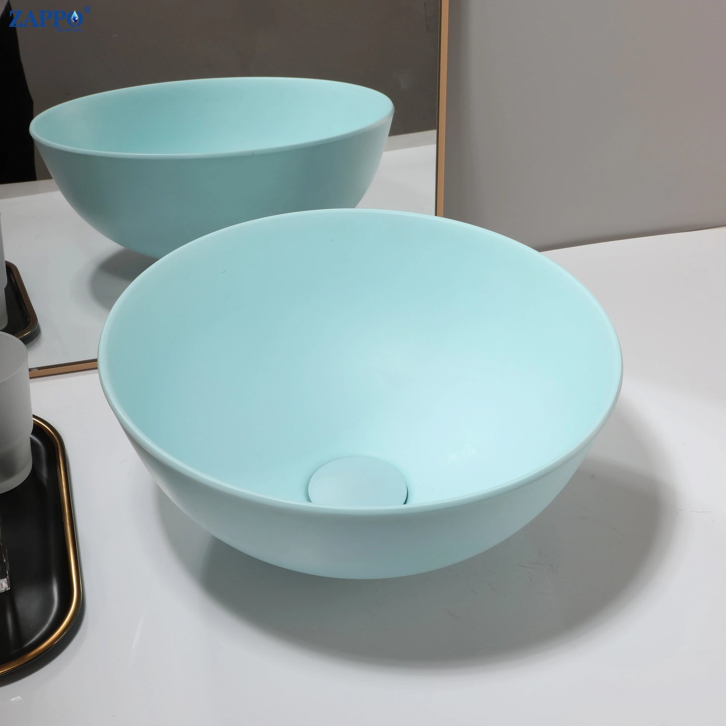 ZAPPO Bathroom Vessel Sink With Drain Bathroom Stone Resin Washbasin Round Above Counter Bowl Sinks for Bar Hotel (No Faucet)