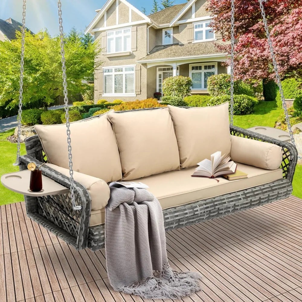 Wicker Porch Swing Rattan Outdoor Patio Bench Cushions