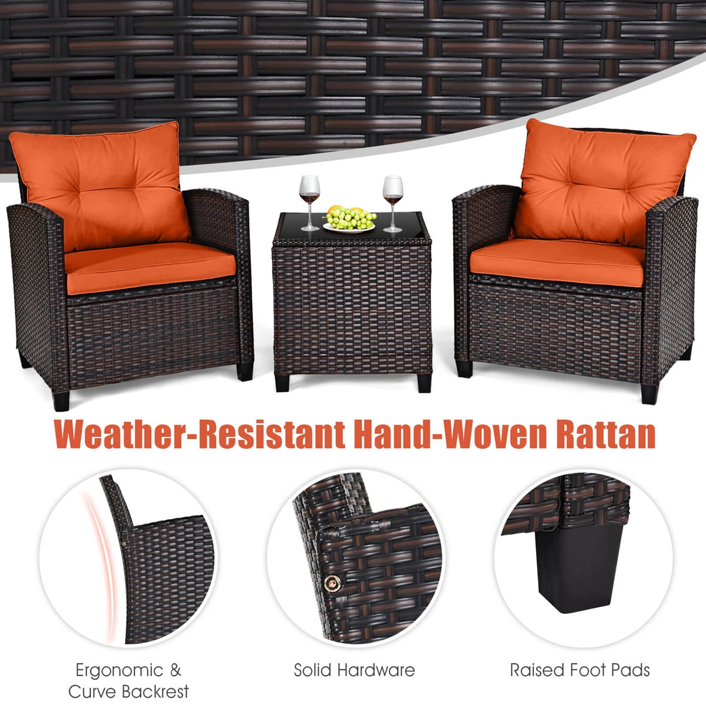 HOMASIS Outdoor Patio Rattan Furniture Set Cushioned Conversation Sofa