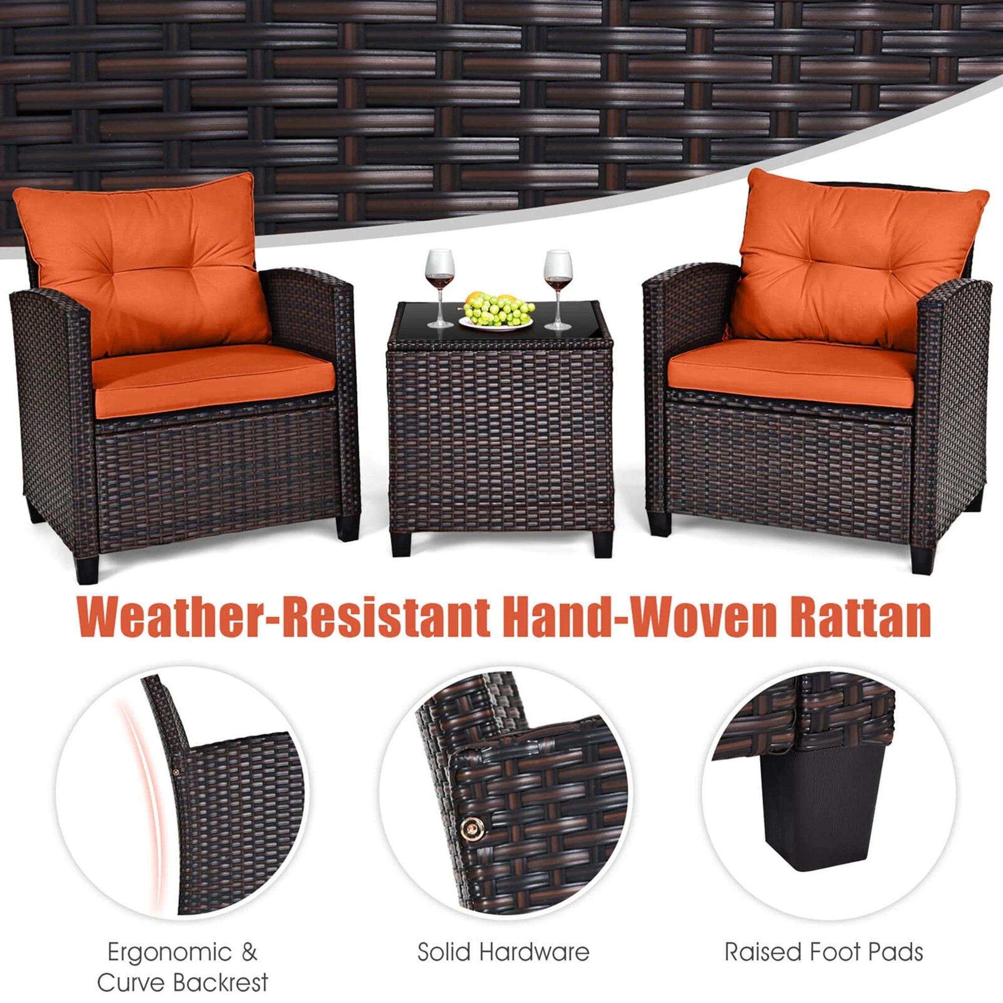 HOMASIS Outdoor Patio Rattan Furniture Set Cushioned Conversation Sofa