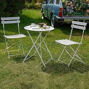 3-Piece Folding Bistro Set Weather-Resistant Outdoor Indoor Conversation Set for Patio