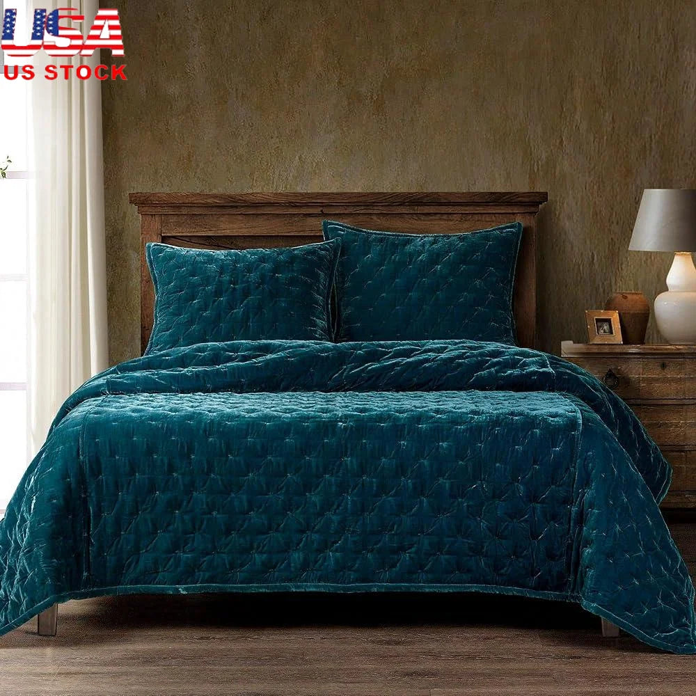 DUTRIEUX Faux Silk Velvet Quilt Set Luxurious Soft Bedding