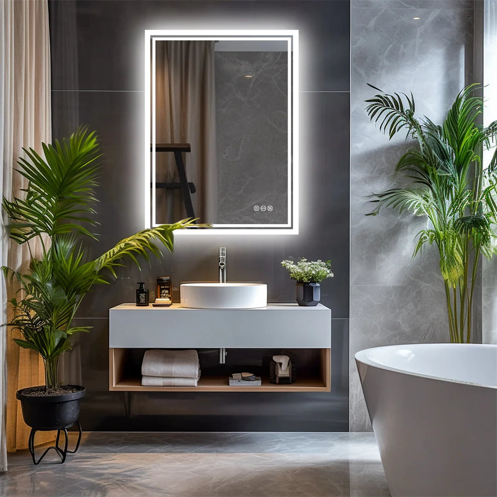 LUVODICRI LED Backlit Frameless Bathroom Mirror Defogger