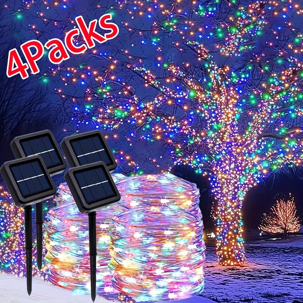 Solar String Lights 4-Pack 160ft 400 LEDs Outdoor Fairy Lights 8 Modes IP44