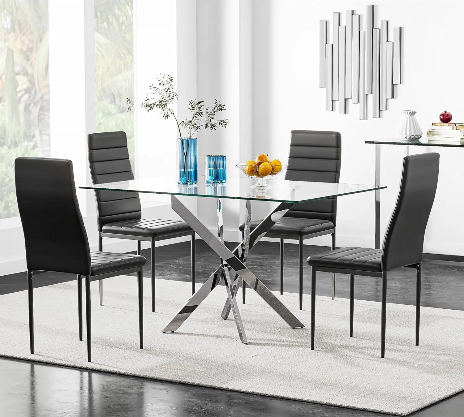 XMSJ 5 Piece Glass Dining Table Set For 4 With Chairs