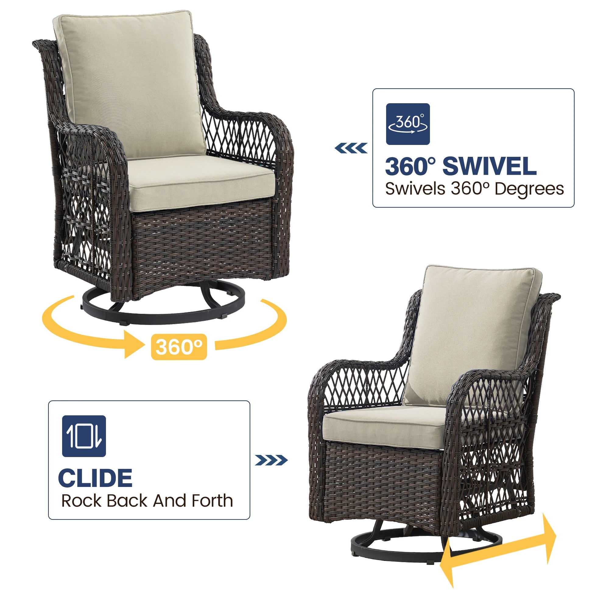 HobbyLane Outdoor Wicker Swivel Chair Set With Rattan Side Table