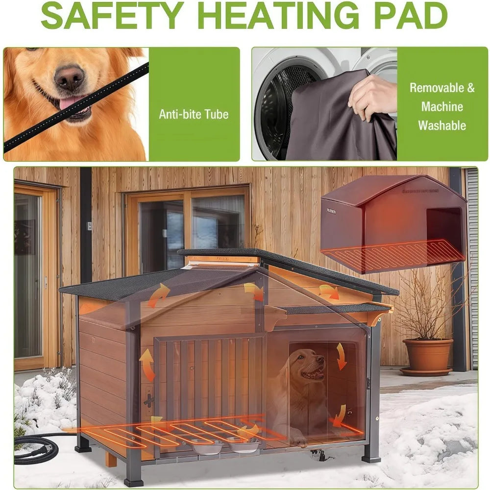 Insulated Outdoor Heated Dog House With Heating Pad And Weatherproof Shelter