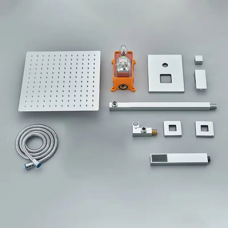 Rozin Chrome Rainfall Shower Faucet Set Wall Mounted Dual-Control