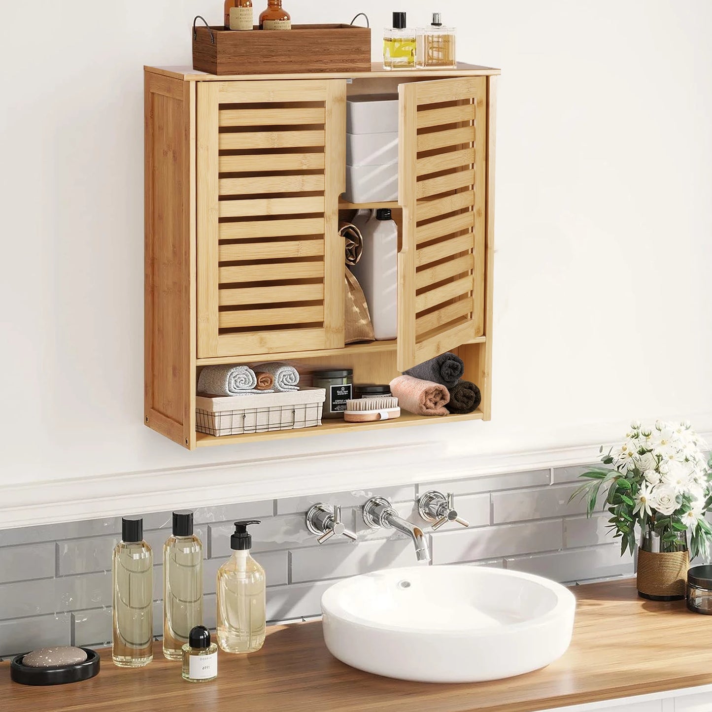 WisforFininsh Wall Cabinet Bathroom Storage With Adjustable Shelves