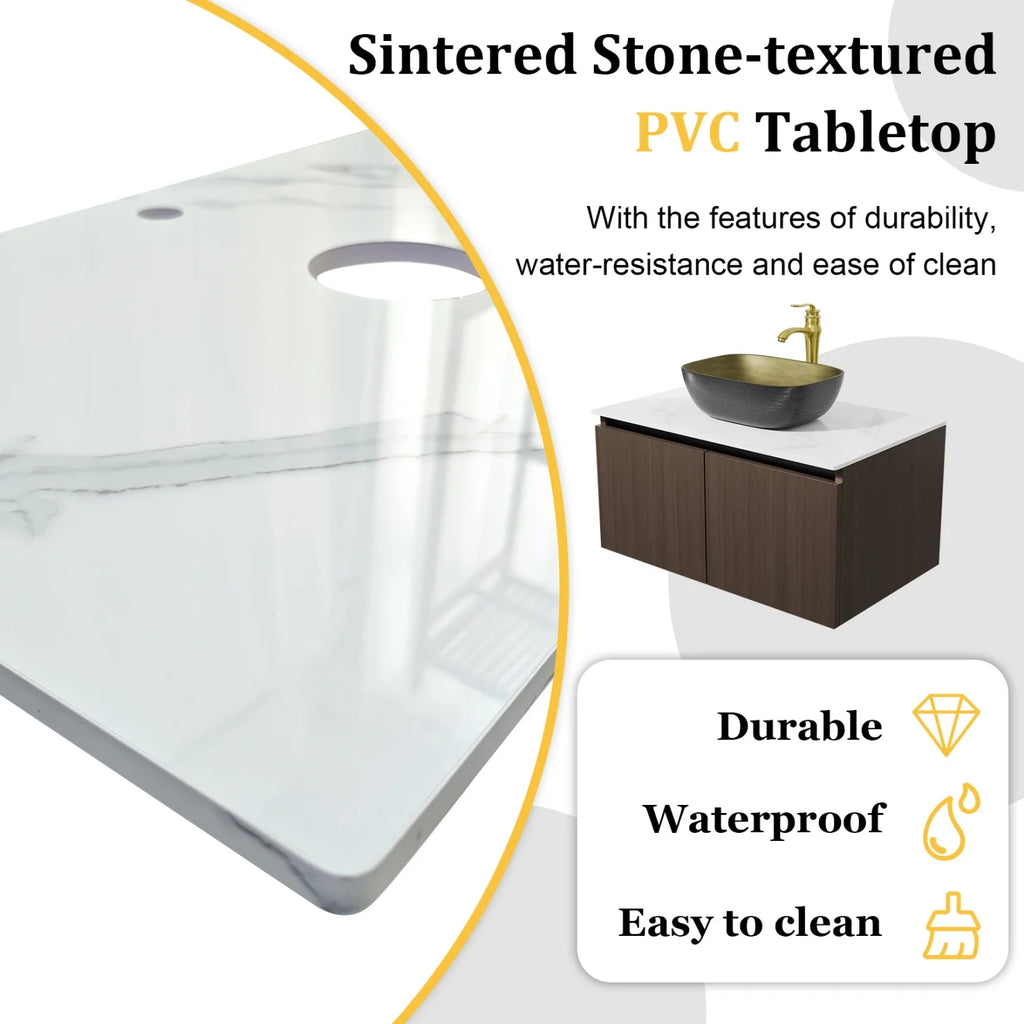 80/100/120CM Modern Floating Bathroom Vanity Sink Combo Wall Cabinet Set Ceramic Basin Stone Top Faucet and Flexible Hoses