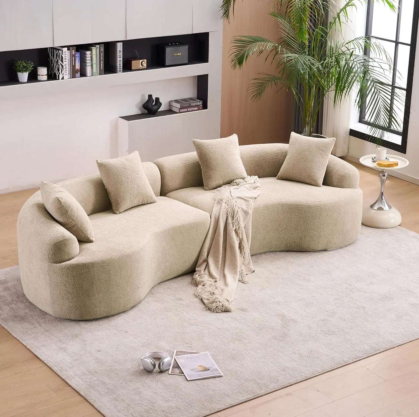 110‘’ Boneless Curved Sofa, Modern Cloud 4-Seater Floor Couch, Minimalist Compression Sofa for Living Room, Customized