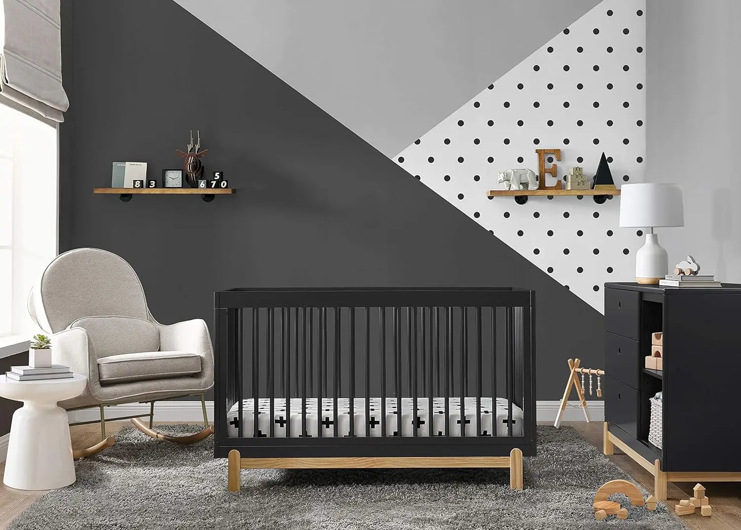 Poppy 4-in-1 Convertible Crib Adjustable Wood Baby Nursery Furniture