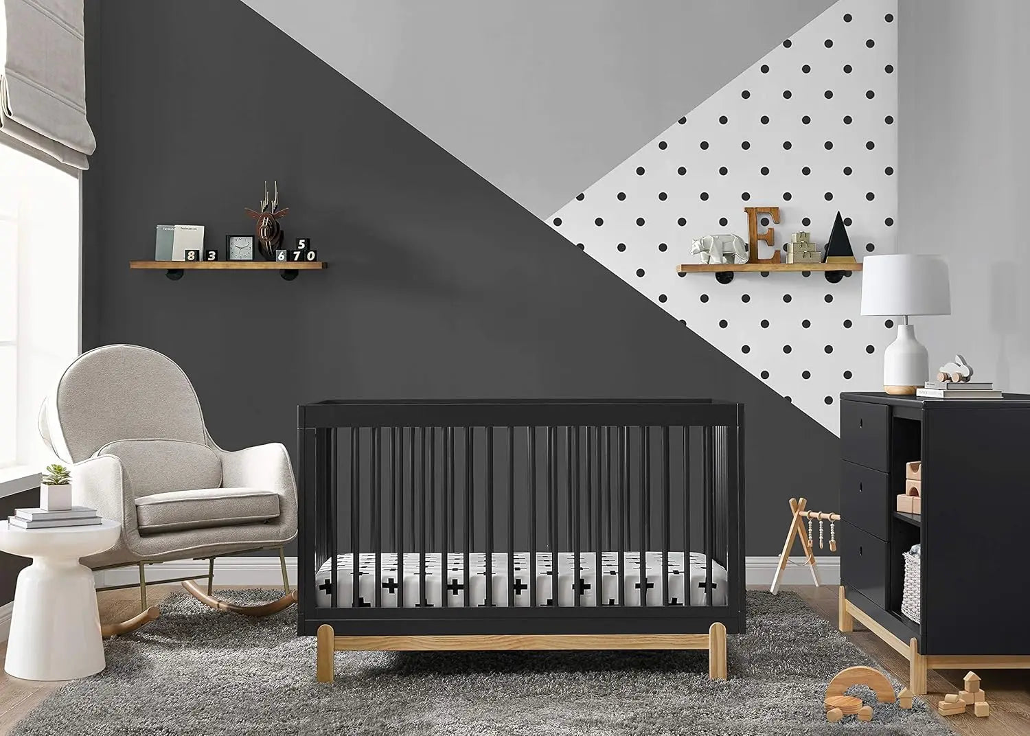 Poppy 4-in-1 Convertible Crib Adjustable Wood Baby Nursery Furniture