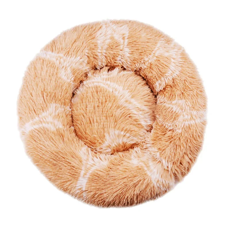 Round Plush Pet Bed For Dogs Fleece Comfort Warm Cozy