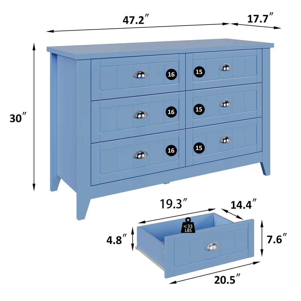 General Use Modern 6 Drawer Wooden Dresser For Bedroom