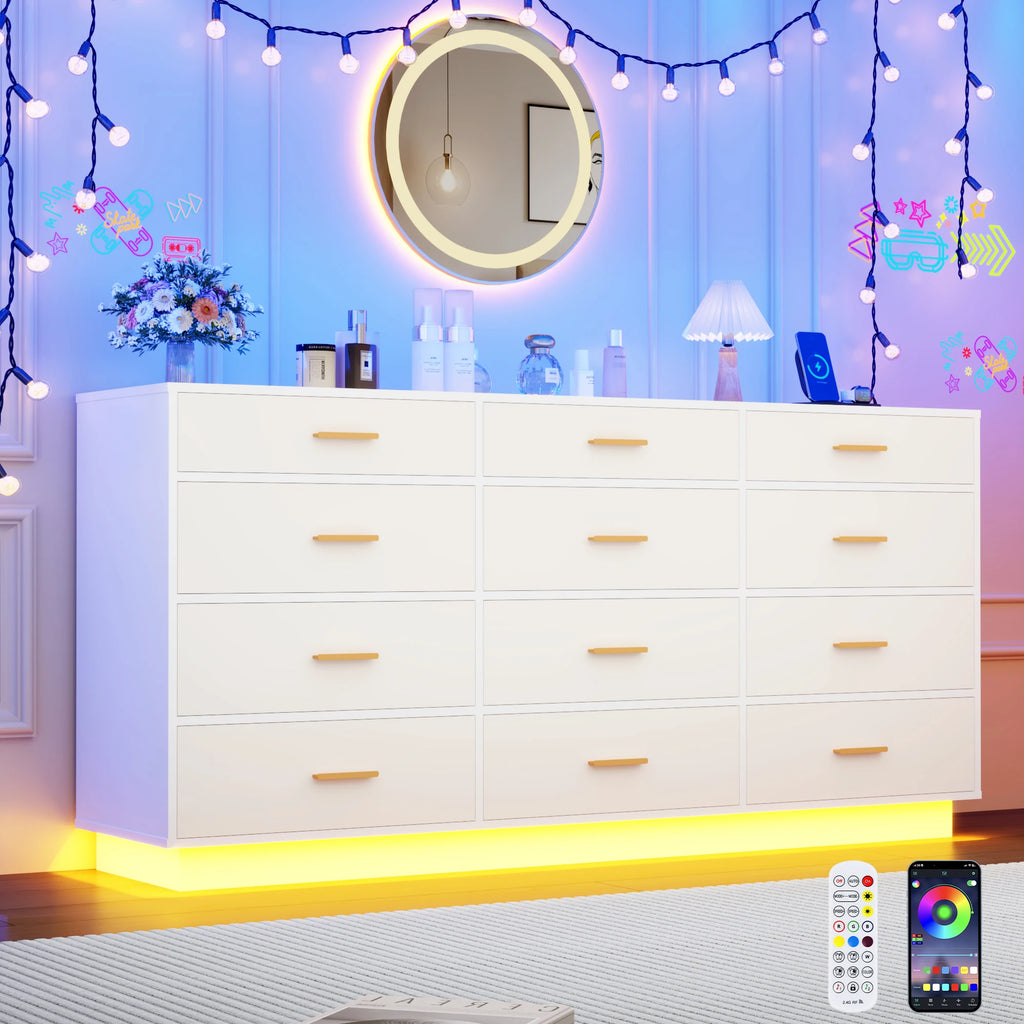 QiaoShiRen Modern Chest Of Drawers With Power Outlets LED