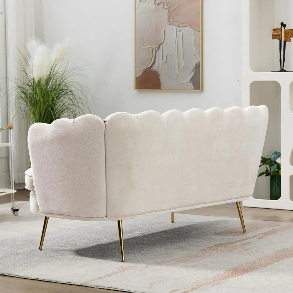 ZHUXIANG Modern Chenille Loveseat Sofa With Gold Metal Legs