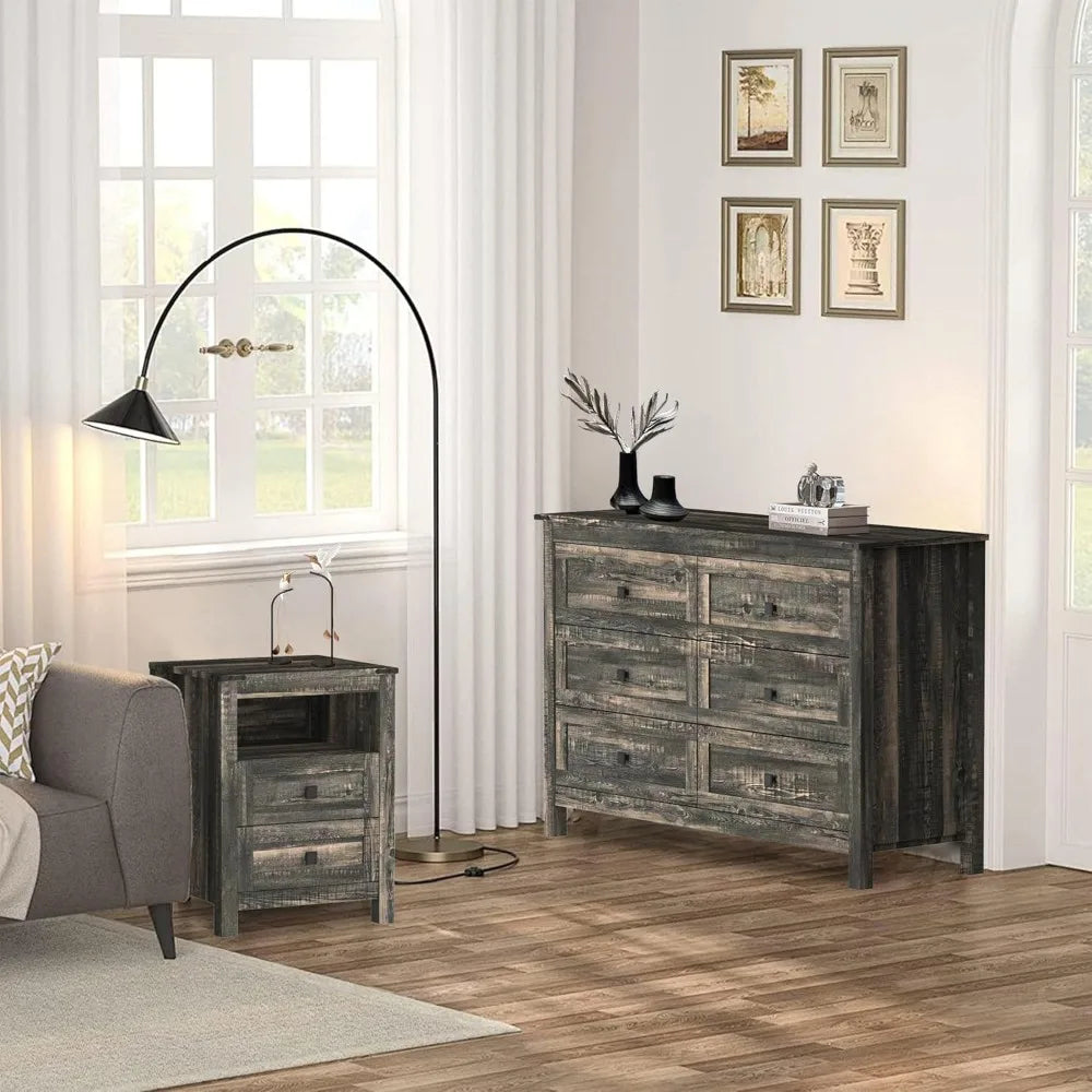 RBXC Farmhouse 3-Piece Bedroom Set With Rustic Dresser And Nightstands