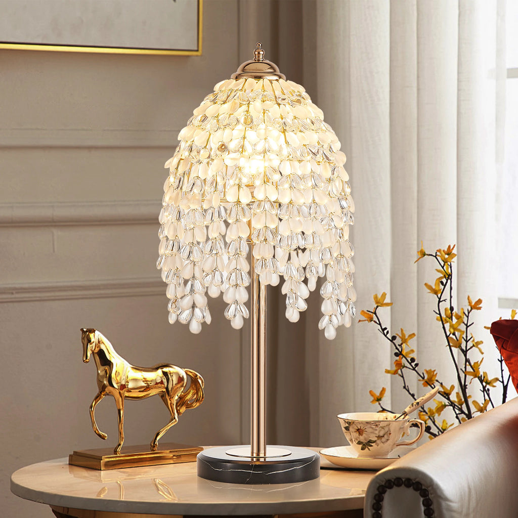 Elegant Crystal Table Lamp Vintage Waterfall Design Marble