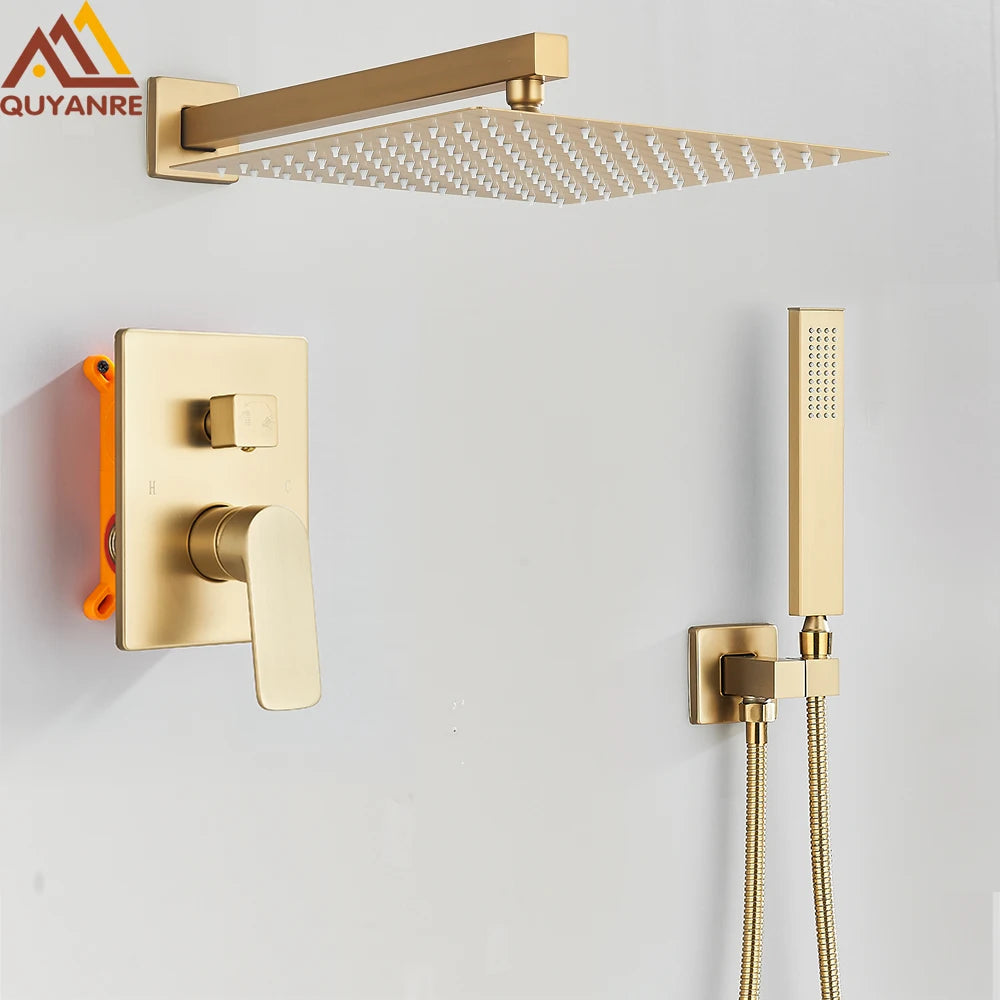 Brushed Gold Concealed Shower System Bathroom Rain Shower System Shower Mixer Tap Rainfall Shower Faucet