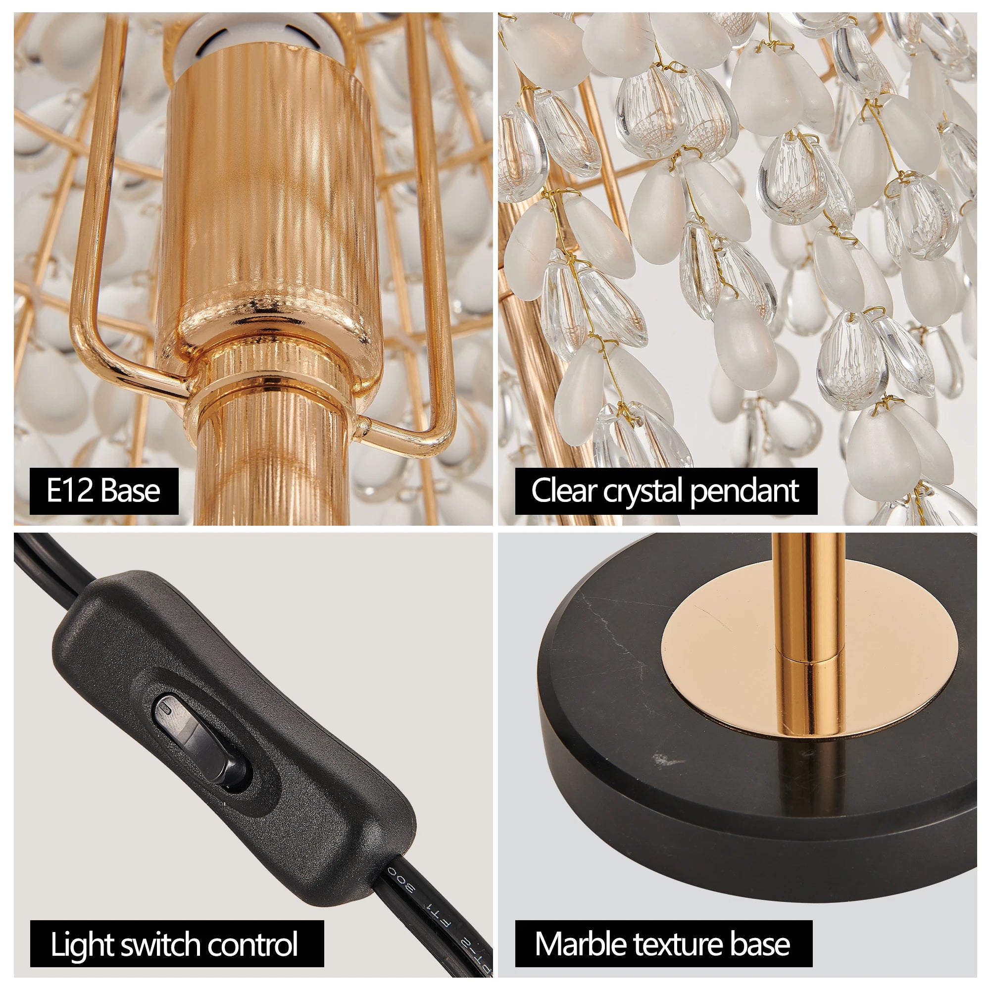 Elegant Crystal Table Lamp Vintage Waterfall Design Marble