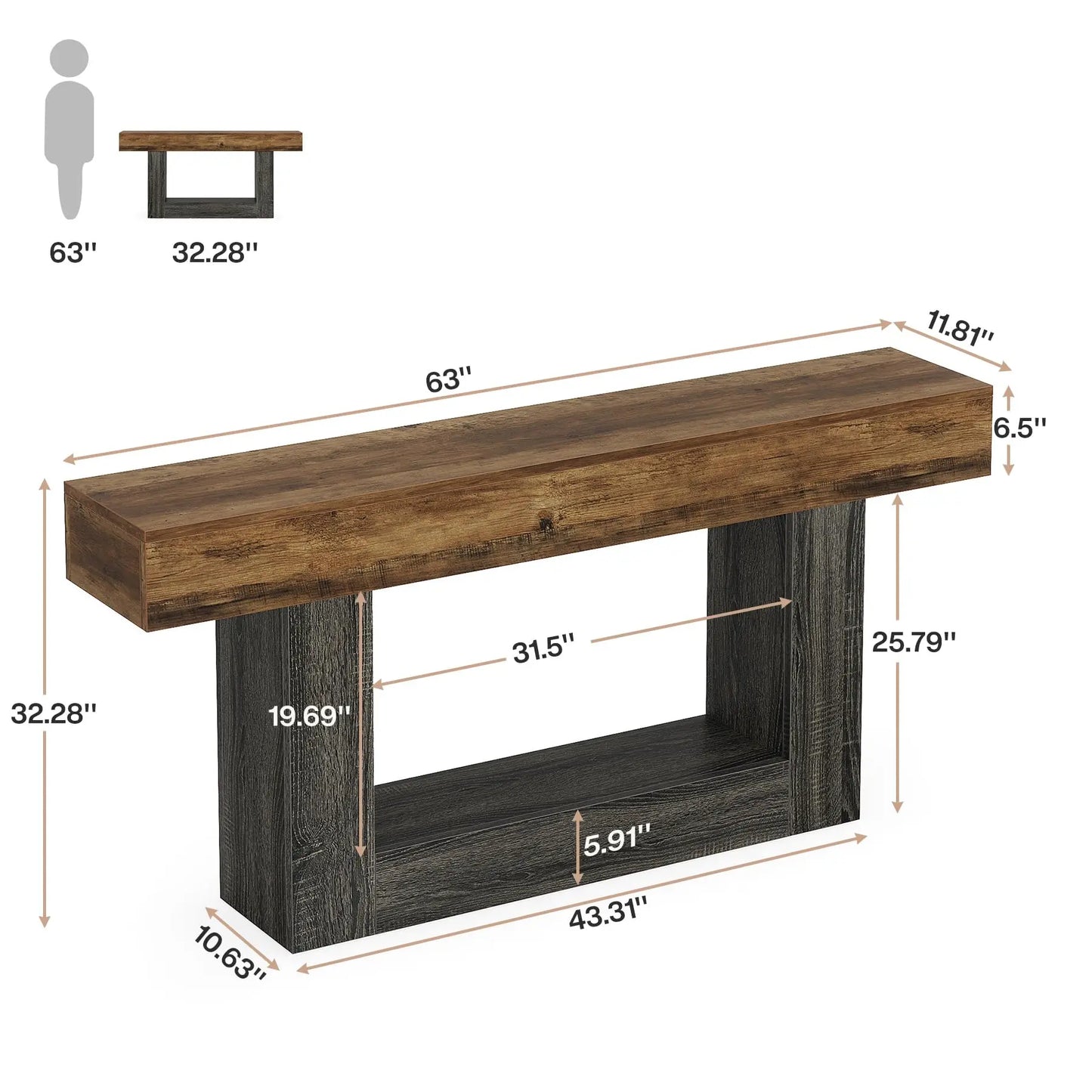 Tribesigns Farmhouse Console Table Two Tier Entryway Sofa Table