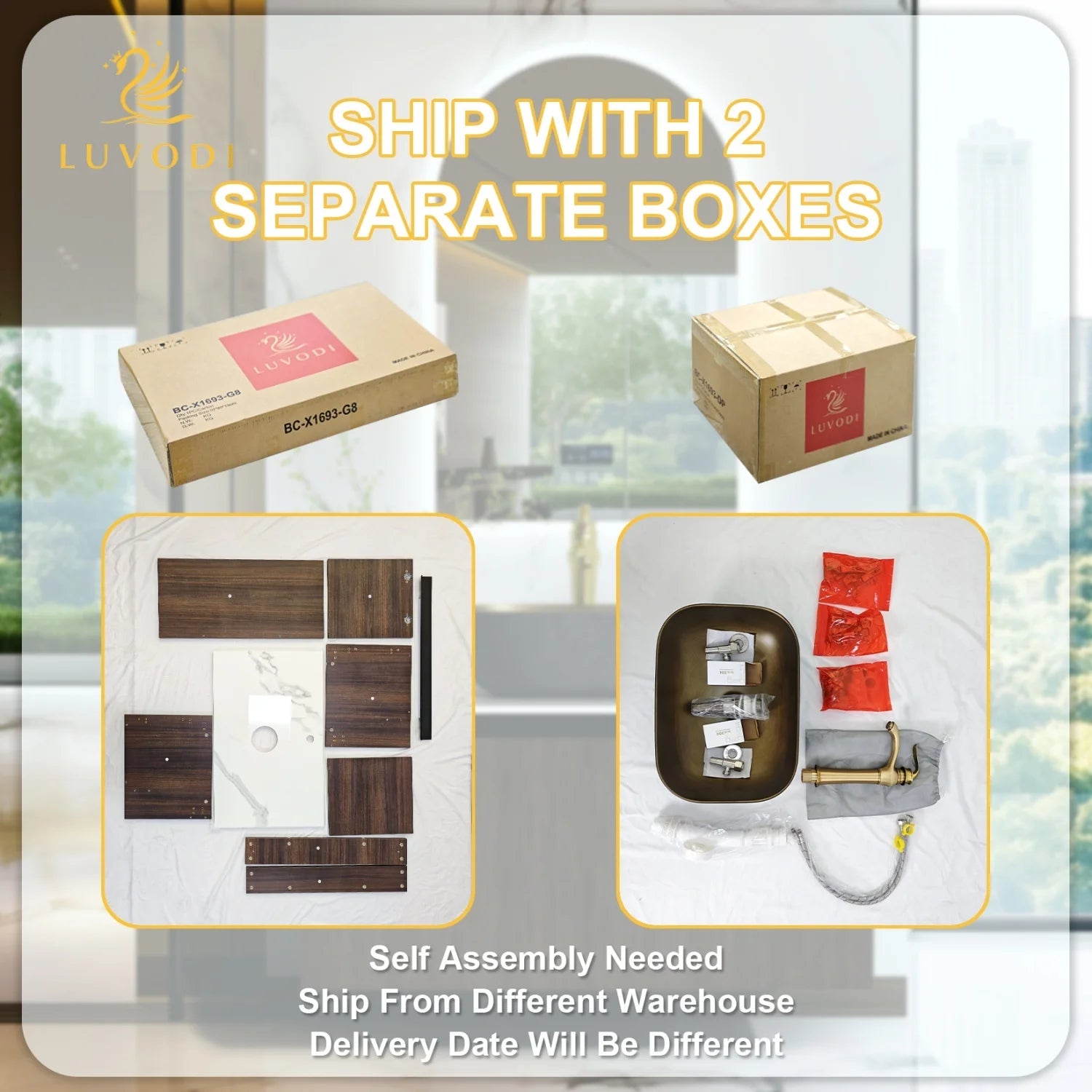 80/100/120CM Modern Floating Bathroom Vanity Sink Combo Wall Cabinet Set Ceramic Basin Stone Top Faucet and Flexible Hoses