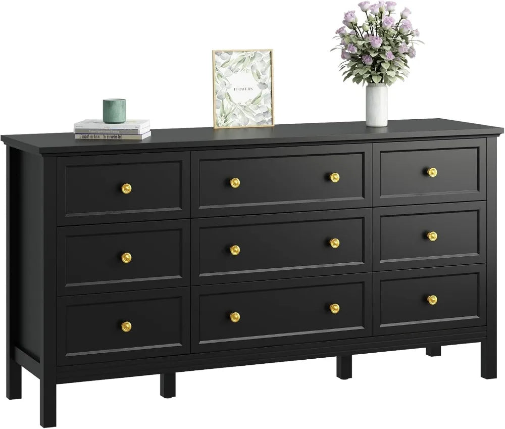 Three Piece Bedroom Set With Six Drawer Dresser And Nightstands