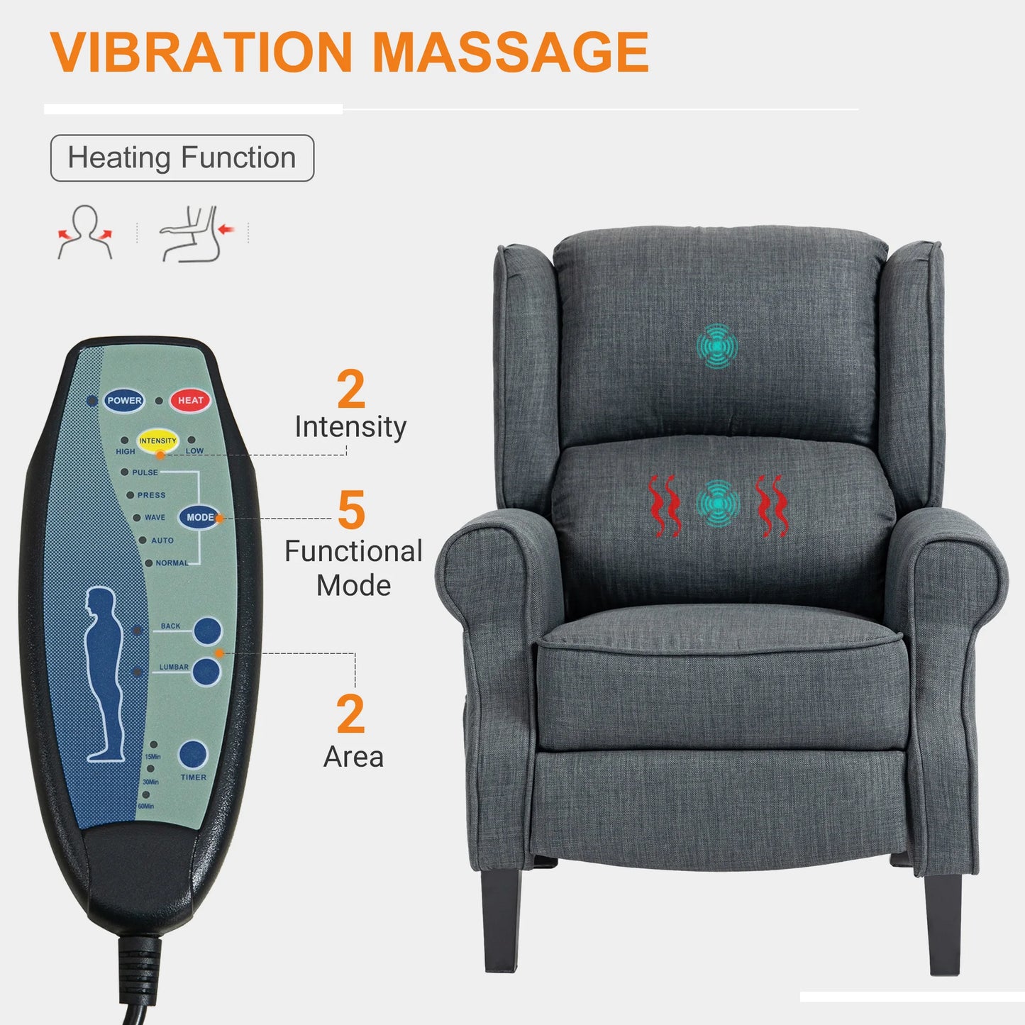 HOMCOM Relaxing Fabric Heated Massage Chair With Remote