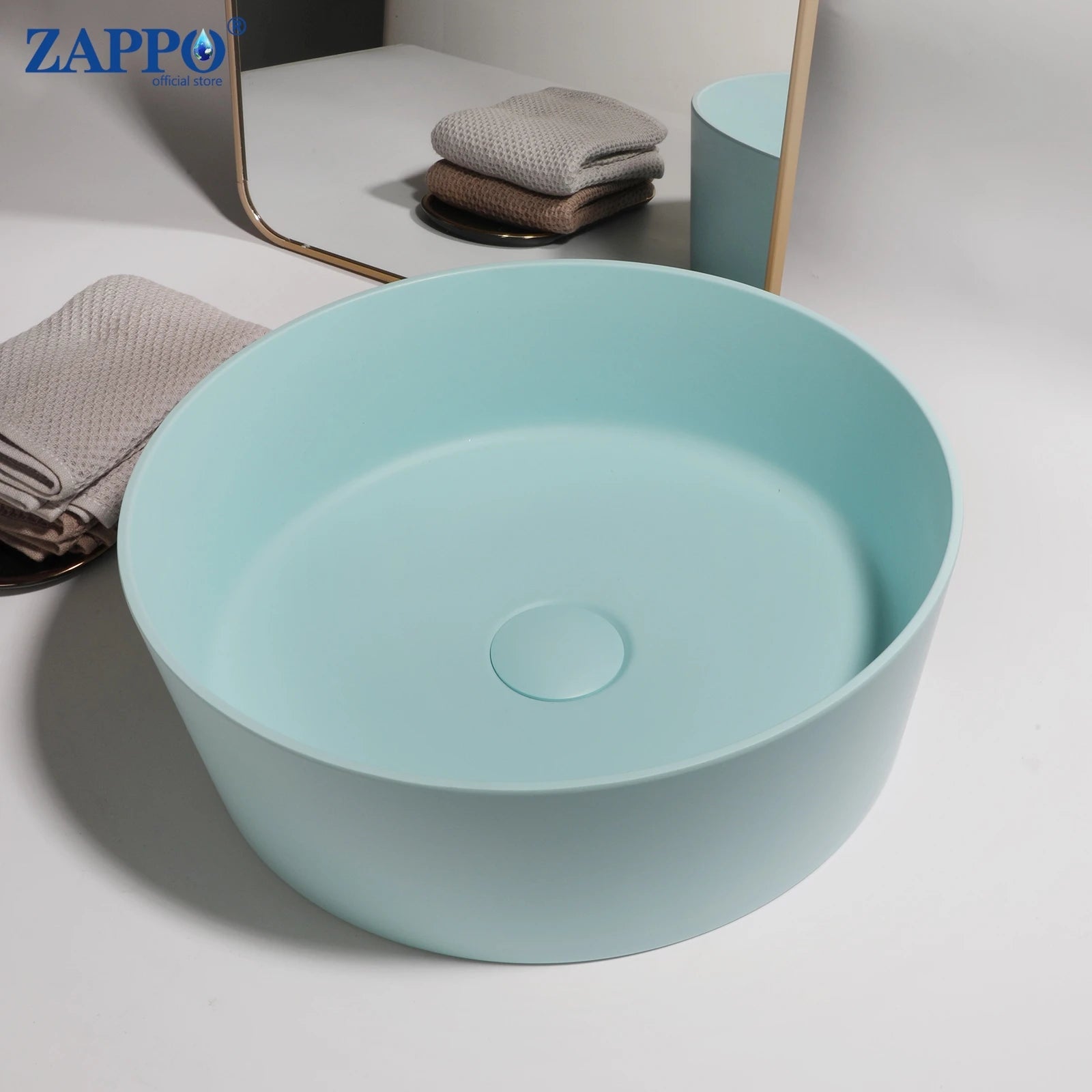 ZAPPO Bathroom Vessel Sink With Drain Bathroom Stone Resin Washbasin Round Above Counter Bowl Sinks for Bar Hotel (No Faucet)