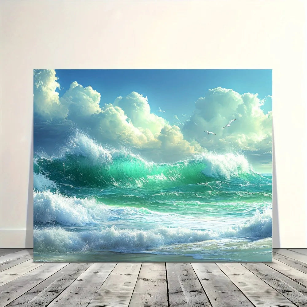 Wave Canvas Wall Art Landscape With Pine Frame Clouds