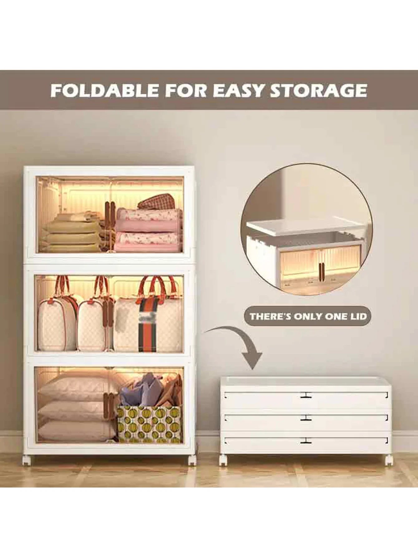 Versatile 5 Layer Folding Storage Cabinet Magnetic Doors