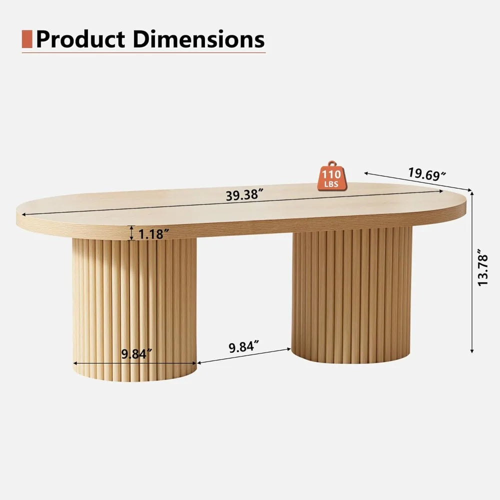 Fluted Oval Coffee Table Boho Modern Center Table Living