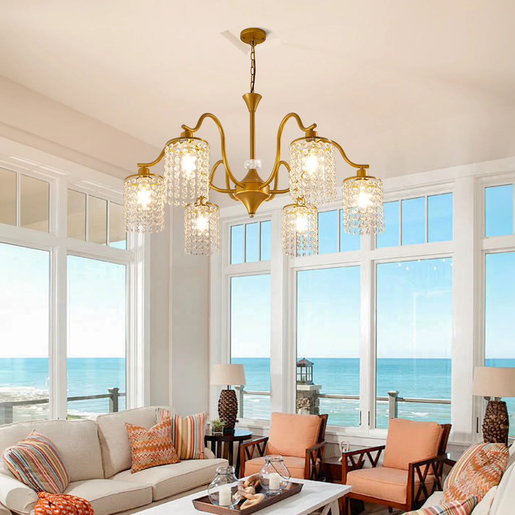 Long K9 Crystal Ceiling Chandelier For Kitchen Table Living Dining Room Bedroom Gold Crystal Branch Hanging Chandelier Lights