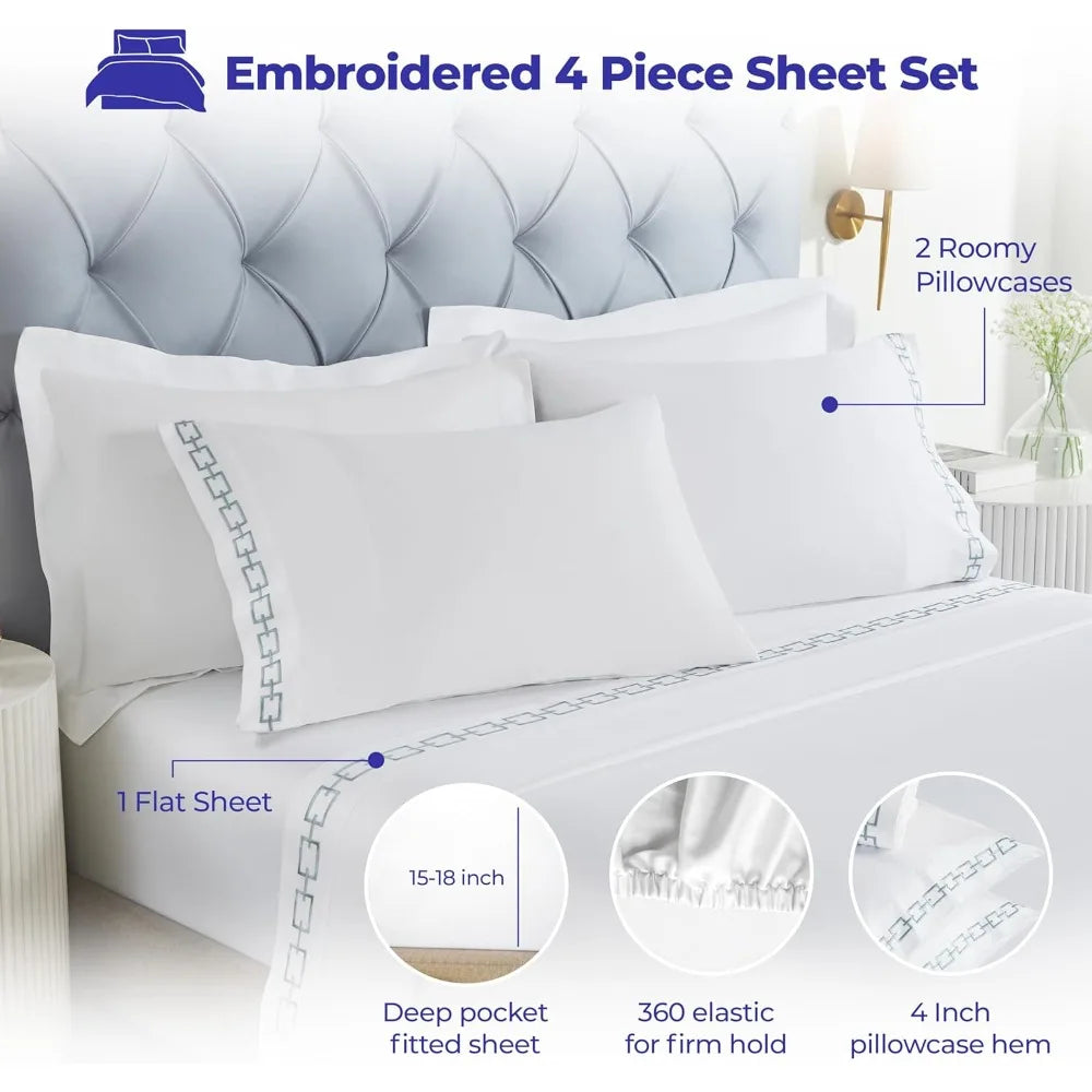 Polyester Cotton Bed Sheet Set With Deep Pocket Fitted Sheet And Pillowcases