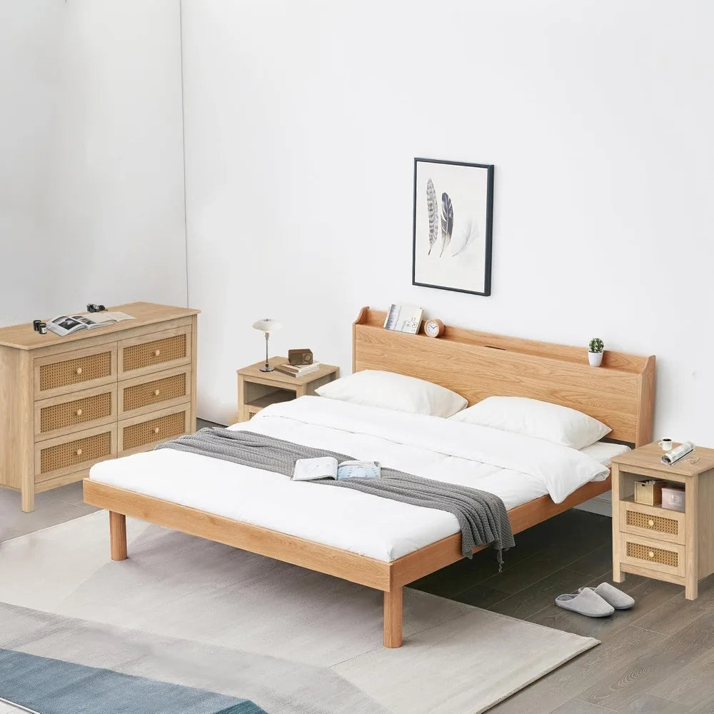 MKDK Boho 6 Drawer Dresser And 2 Nightstands Set Storage