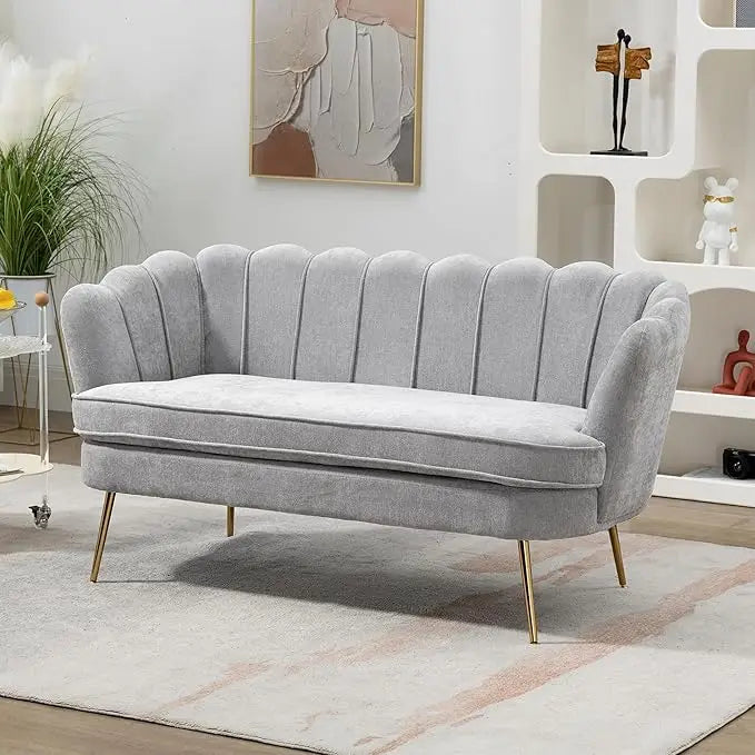 ZHUXIANG Modern Chenille Loveseat Sofa With Gold Metal Legs