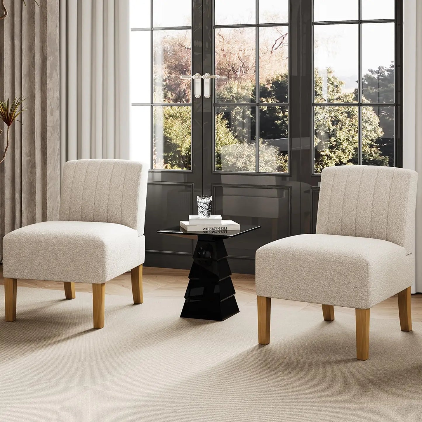 Accent Chairs Set Of 2 Modern Slipper Chairs With Wood Legs