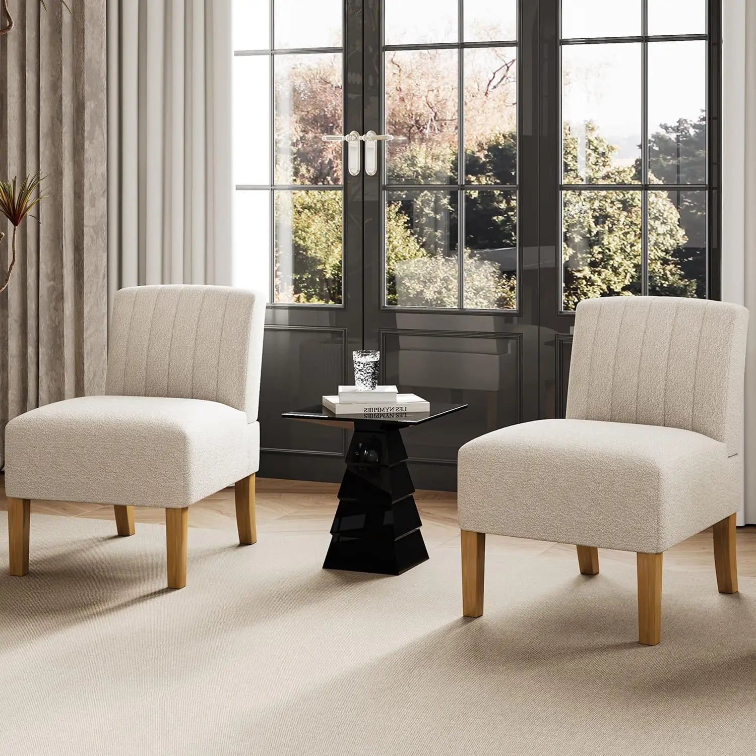 Accent Chairs Set Of 2 Modern Slipper Chairs With Wood Legs