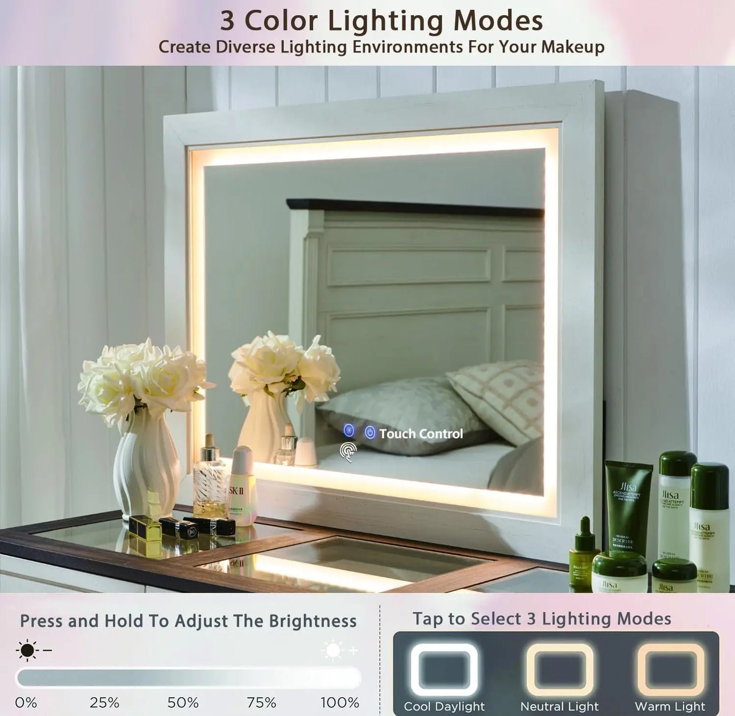 GYROOR Rustic Wood Dresser With Glass Top And Mirror