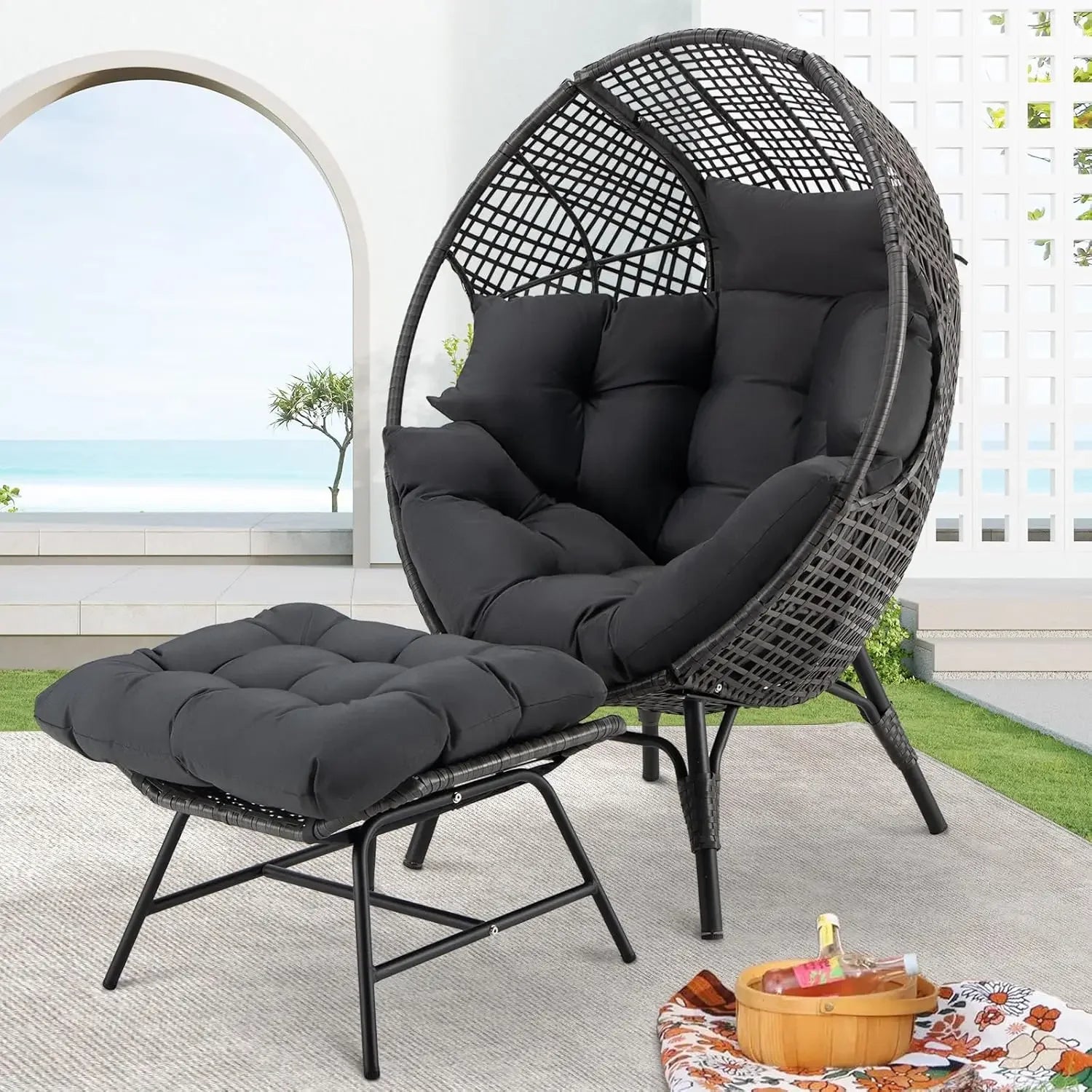 Guangbai Patio Egg Chair Ottoman Indoor Outdoor Lounge