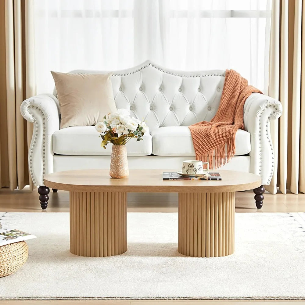 Fluted Oval Coffee Table Boho Modern Center Table Living