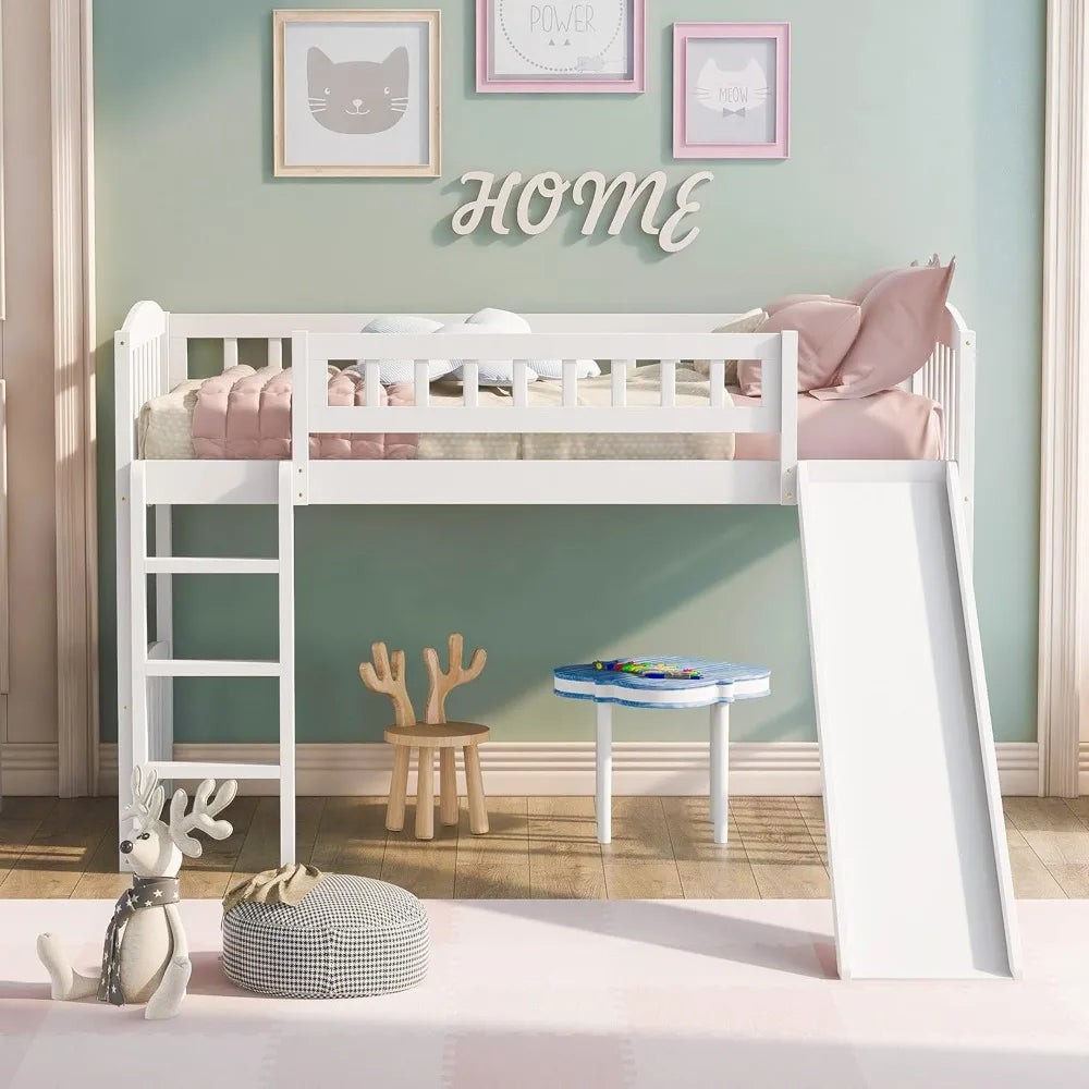 TIFICY Wooden Loft Bed With Slide And Ladder For Kids